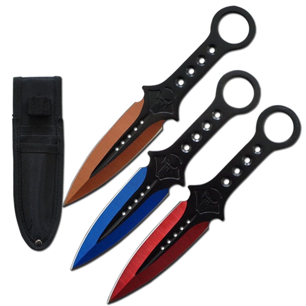3 Pcs 7.5" Tactical Skull Kunai Throwing Knife Blade Mixed Set Collectible Weapons - Tophatter Daily Deals