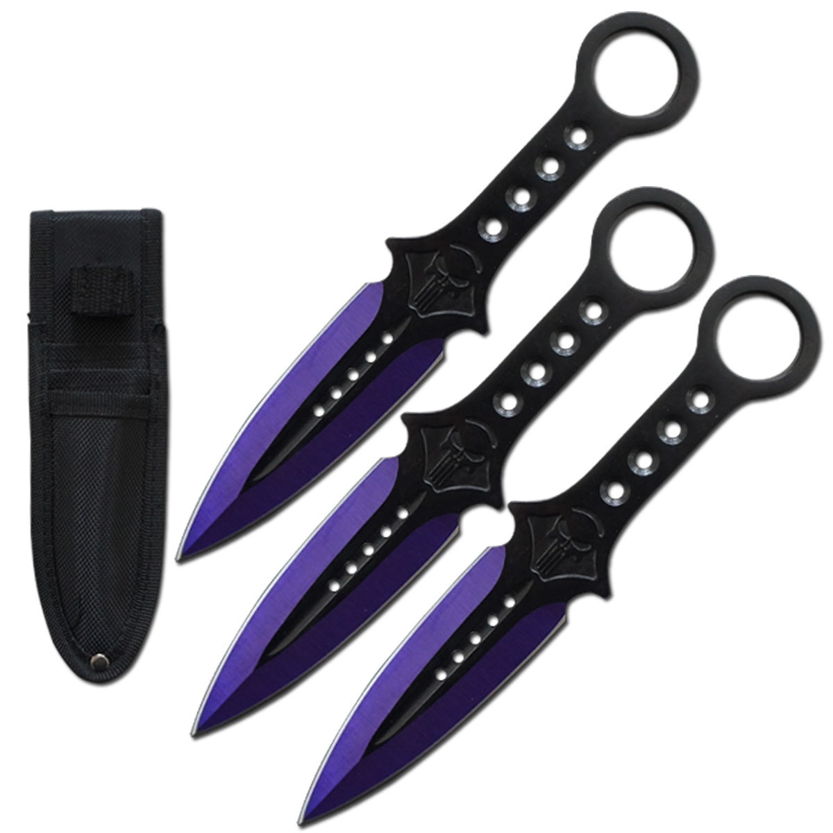 3 Pcs 7.5" Purple Tactical Skull Kunai Throwing Knife Blade Set Collectible Weapons - Tophatter Daily Deals