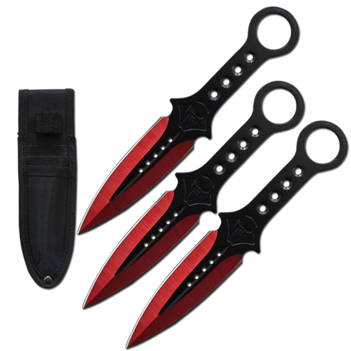 3 Pcs 7.5" Red Tactical Skull Kunai Throwing Knife Blade Set - Tophatter's Army Products & Self Defense Collectible Weapons - Tophatter Daily Deals