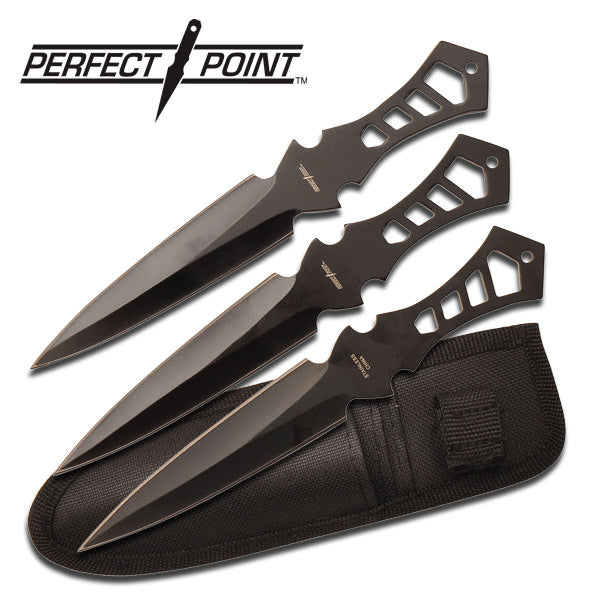 3 Piece 7.5" Double Edged Black Throwing Knife Set 3MM Thick Blades Collectible Weapons - Tophatter Daily Deals