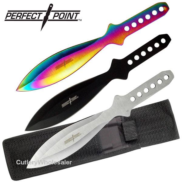 9" 3-Pcs Multi-Color Throwing Knife Set With Sheath - Tophatter's Inc. Weapons Store Online Collectible Weapons - Tophatter Daily Deals