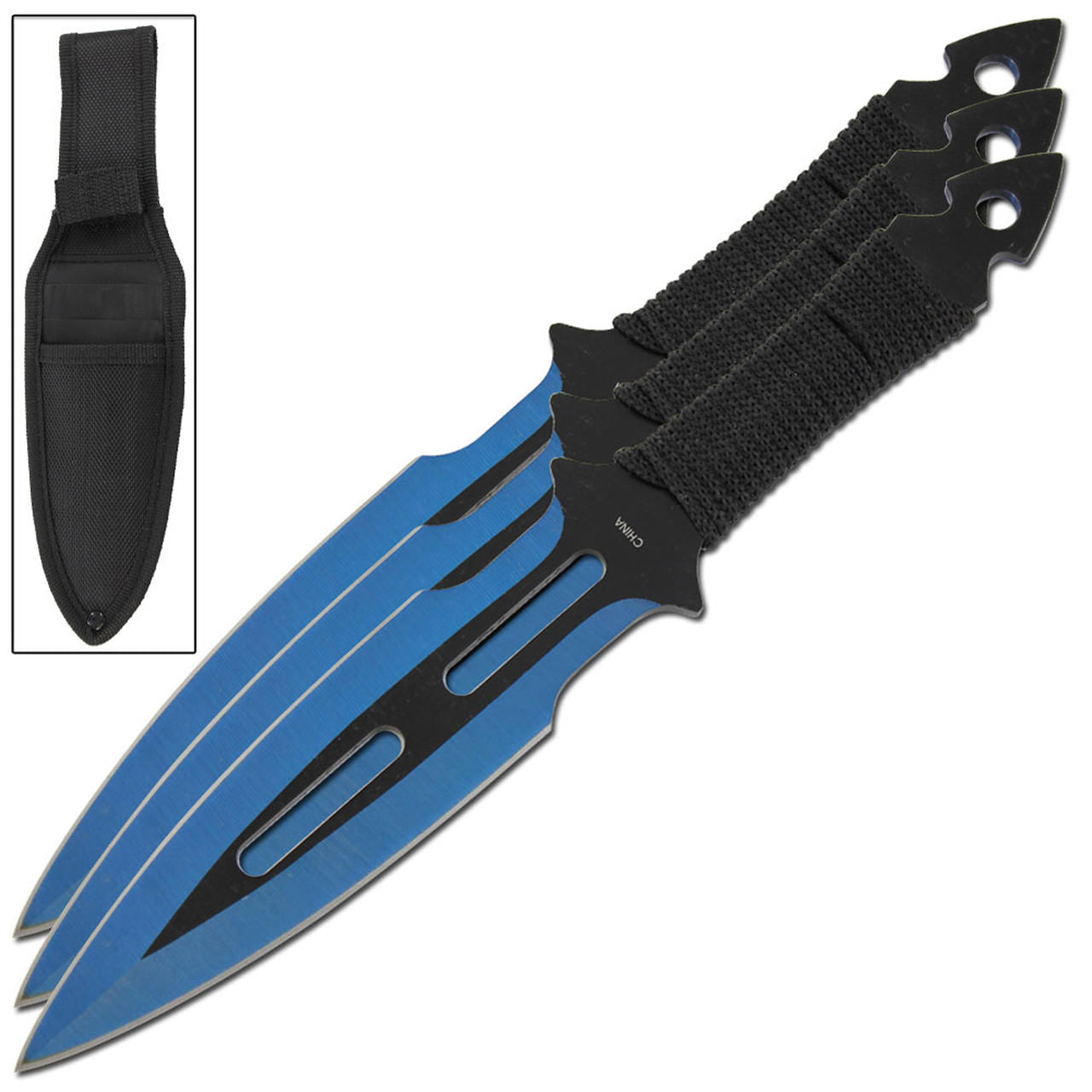 3 Piece 9" Double Edged Blue Throwing Knife Set - TOPHATTER'S ARMORY DEALS Collectible Weapons - Tophatter Daily Deals