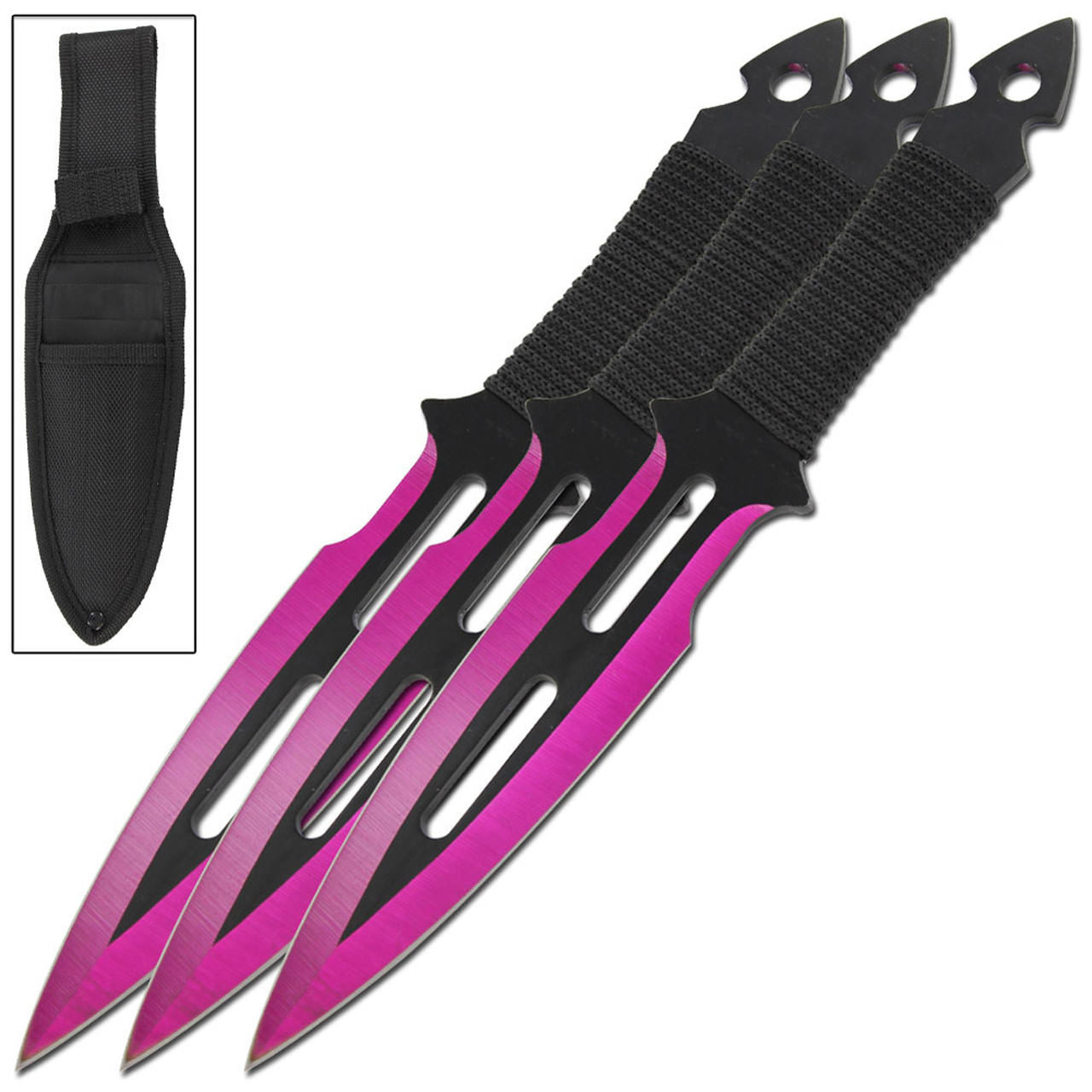 3 Piece 9" Double Edged Pink Throwing Knife Set - TOPHATTER'S ARMORY DEALS Collectible Weapons - Tophatter Daily Deals
