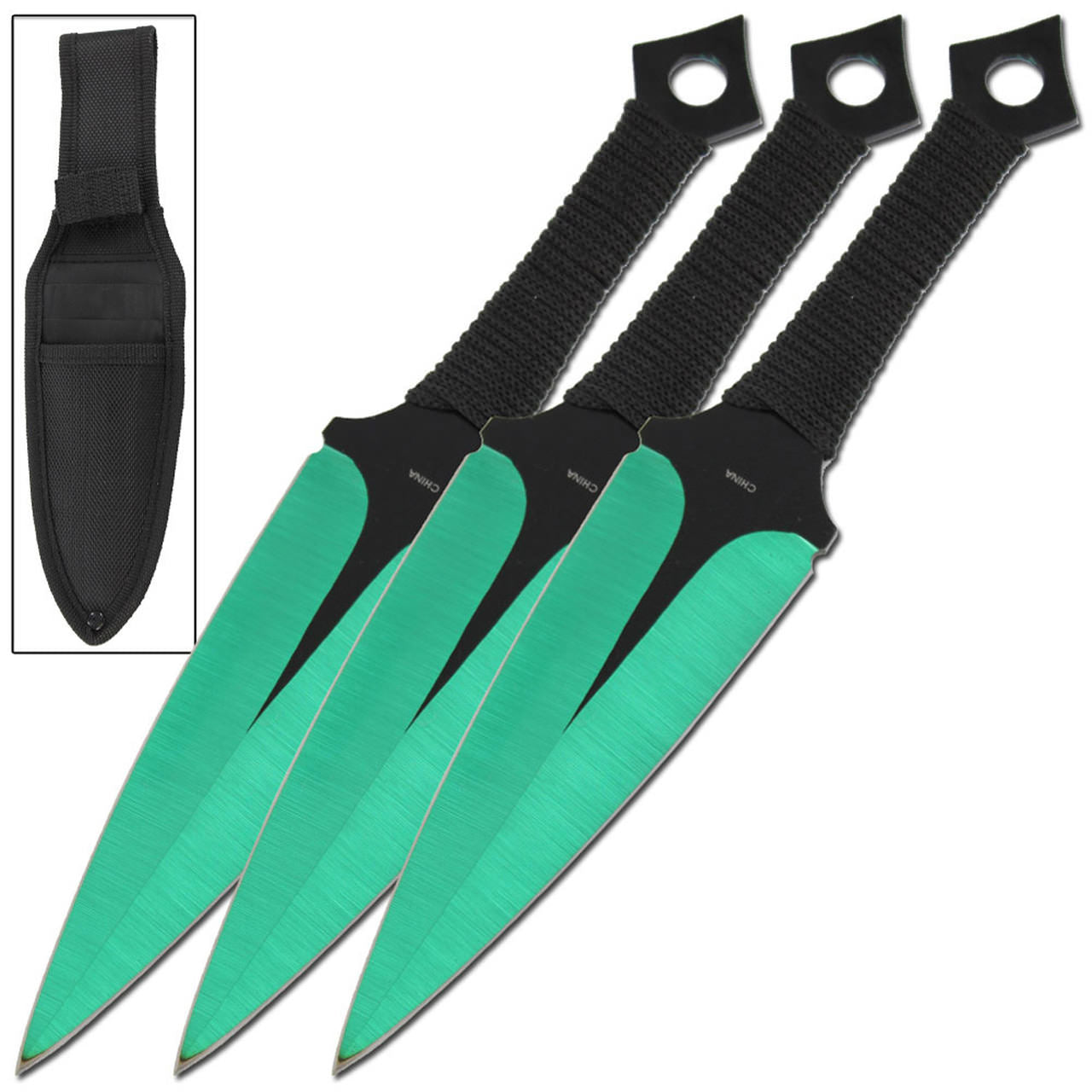 3 Piece 9" Double Edged Green Throwing Knife Set - TOPHATTER'S ARMORY DEALS Collectible Weapons - Tophatter Daily Deals