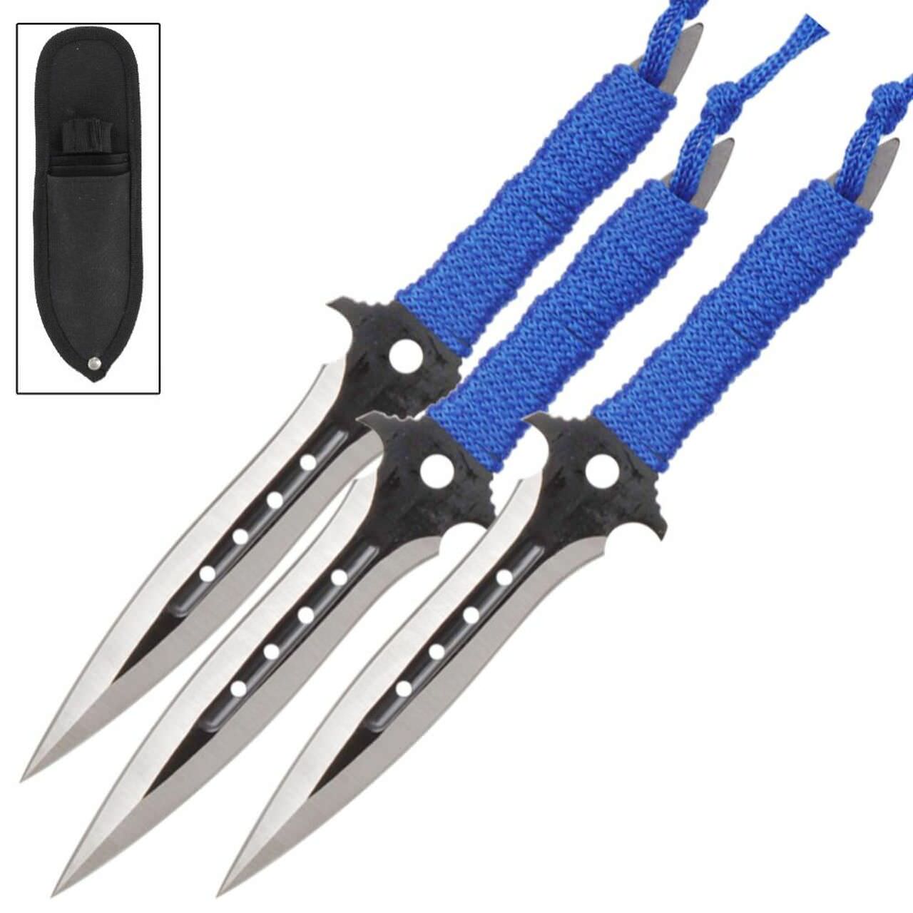 3 Piece 7.5" Triple Threat Ninja Thrower Set Blue Throwing Knives Collectible Weapons - Tophatter Daily Deals