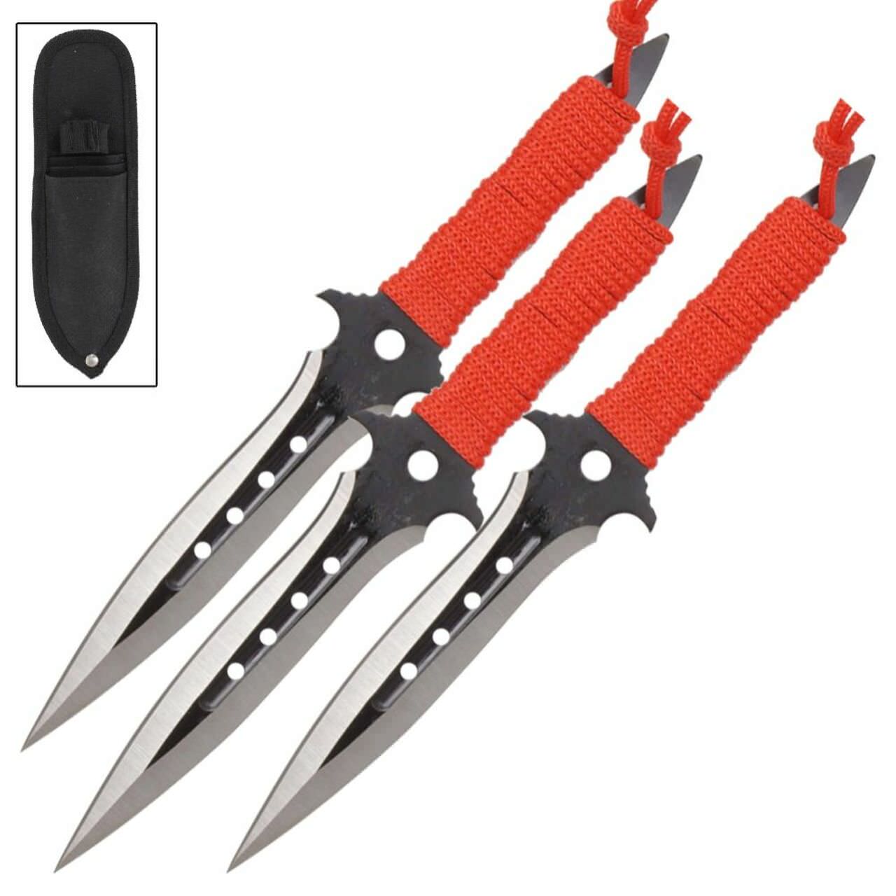 3 Piece 7.5" Triple Threat Ninja Thrower Set Red Throwing Knives Collectible Weapons - Tophatter Daily Deals