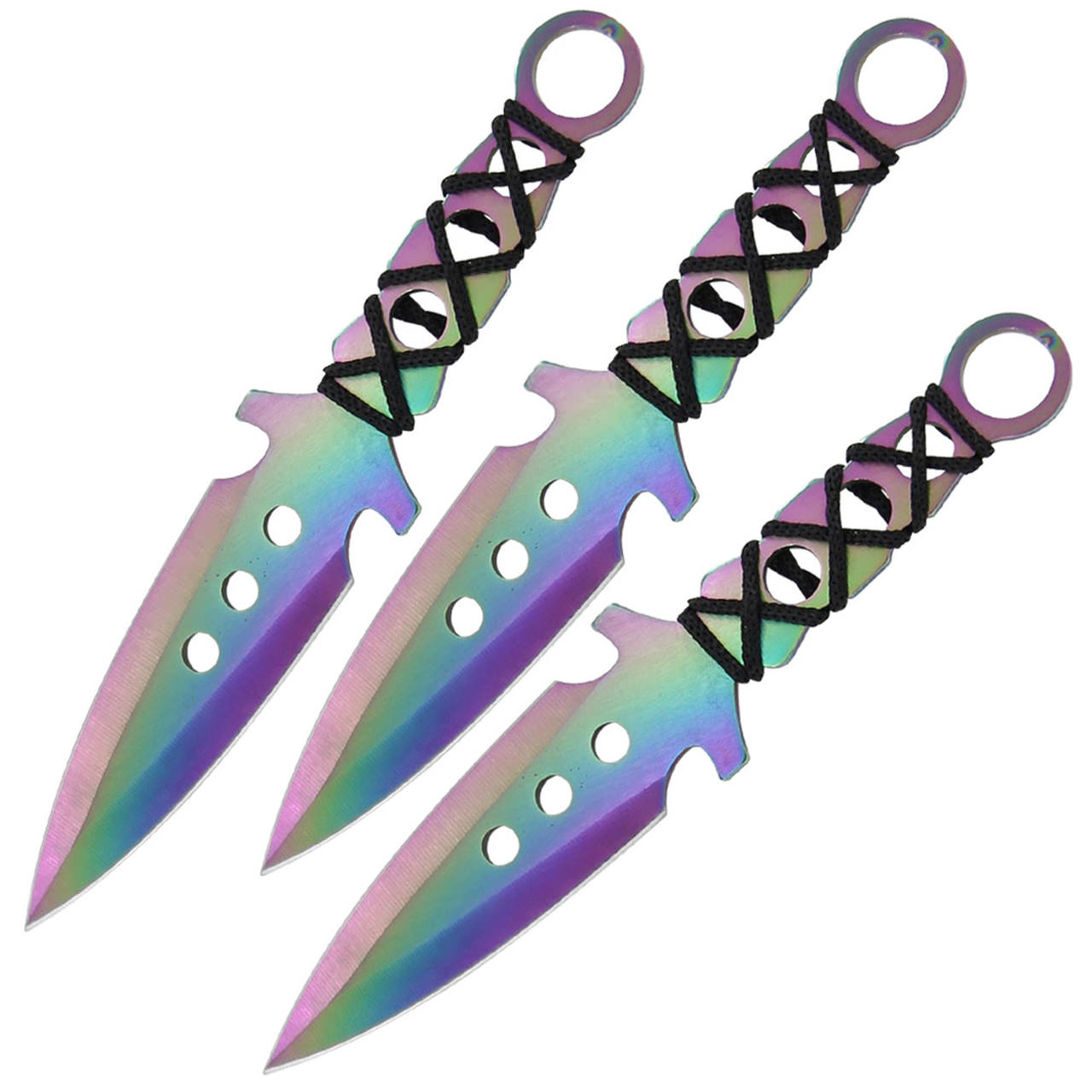 3PC 7.5" Ninja Tactical Combat Naruto Kunai Rainbow Throwing Knife Set - TOPHATTER'S ARMORY DEALS Collectible Weapons - Tophatter Daily Deals