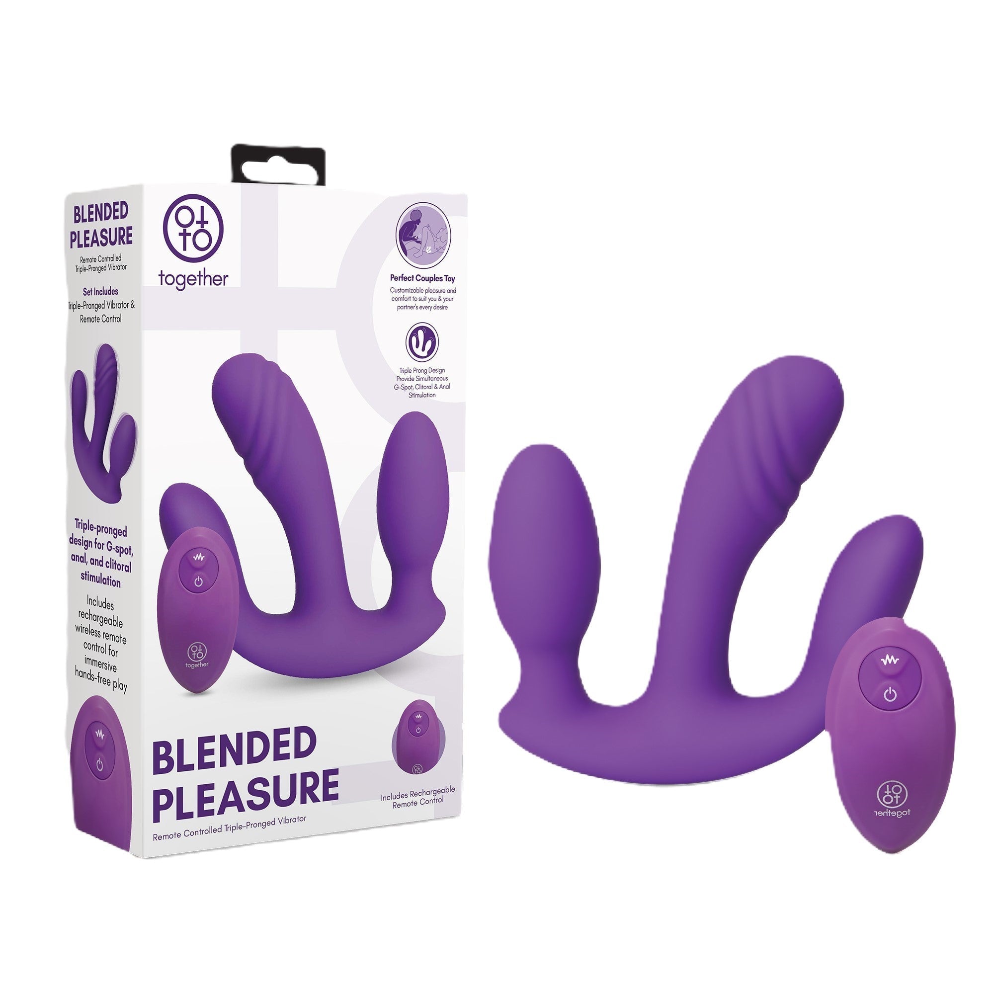 Together Toy Blended Pleasure – Remote-Controlled Triple-Pronged Vibrator > Vibrators > Unconventional - Tophatter Daily Deals