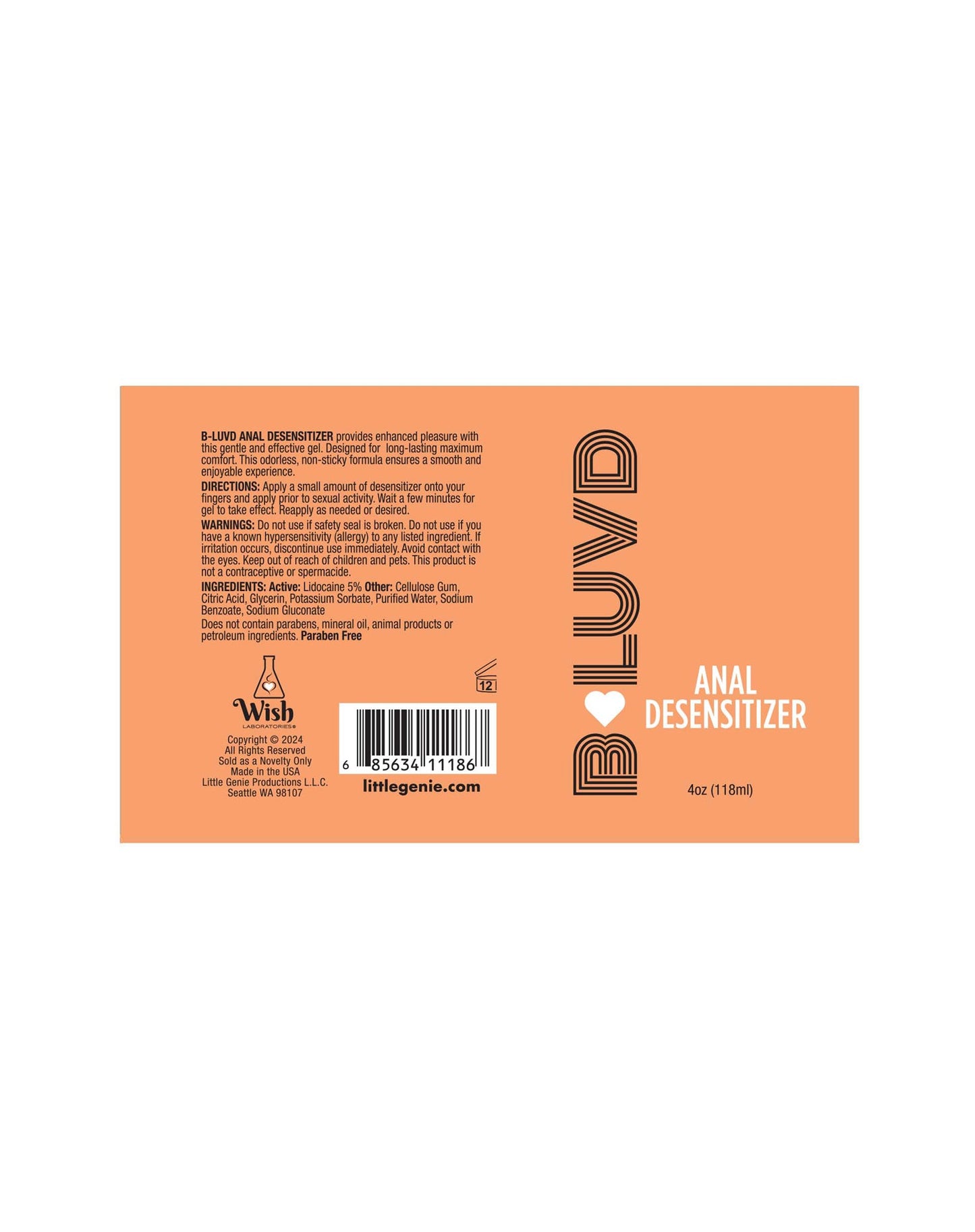 B-LUVD Anal Desensitising Lubricant 118ml Water Based Gel > Lube > Anal - Tophatter Daily Deals