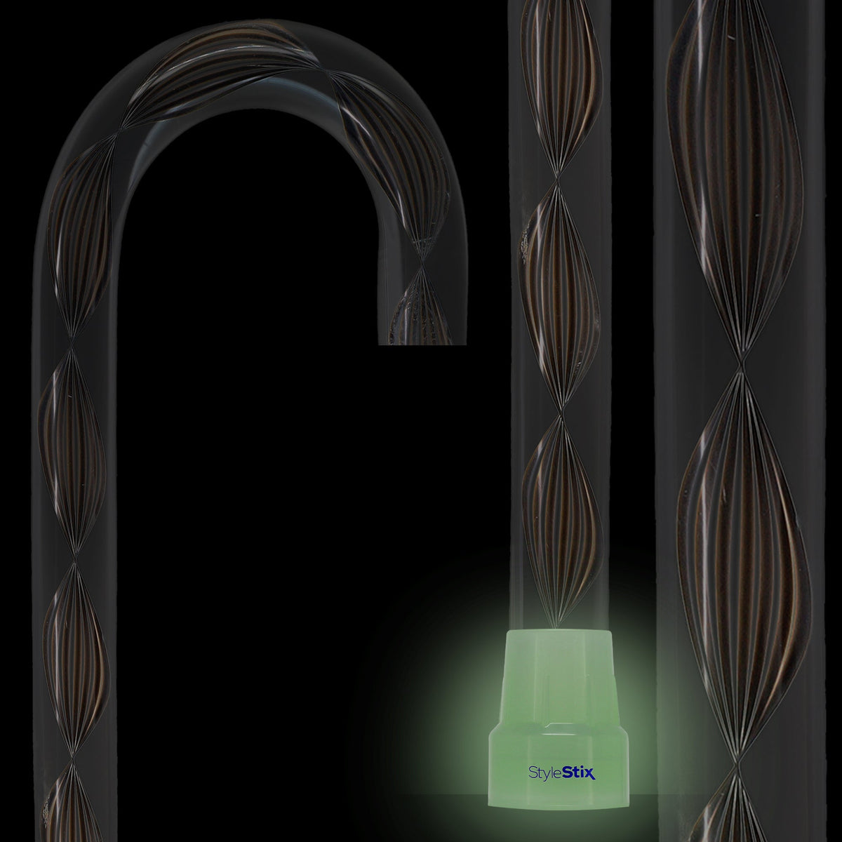Obsidian Helix Cane: Sophisticated Black Twists, Clear Shaft Clear Lucite Walking Canes - Tophatter Daily Deals