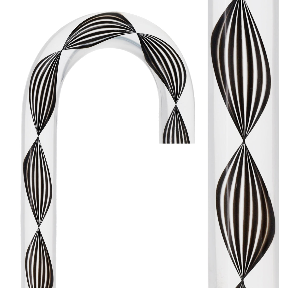Obsidian Helix Cane: Sophisticated Black Twists, Clear Shaft Tourist Crook Clear Lucite Walking Canes - Tophatter Daily Deals