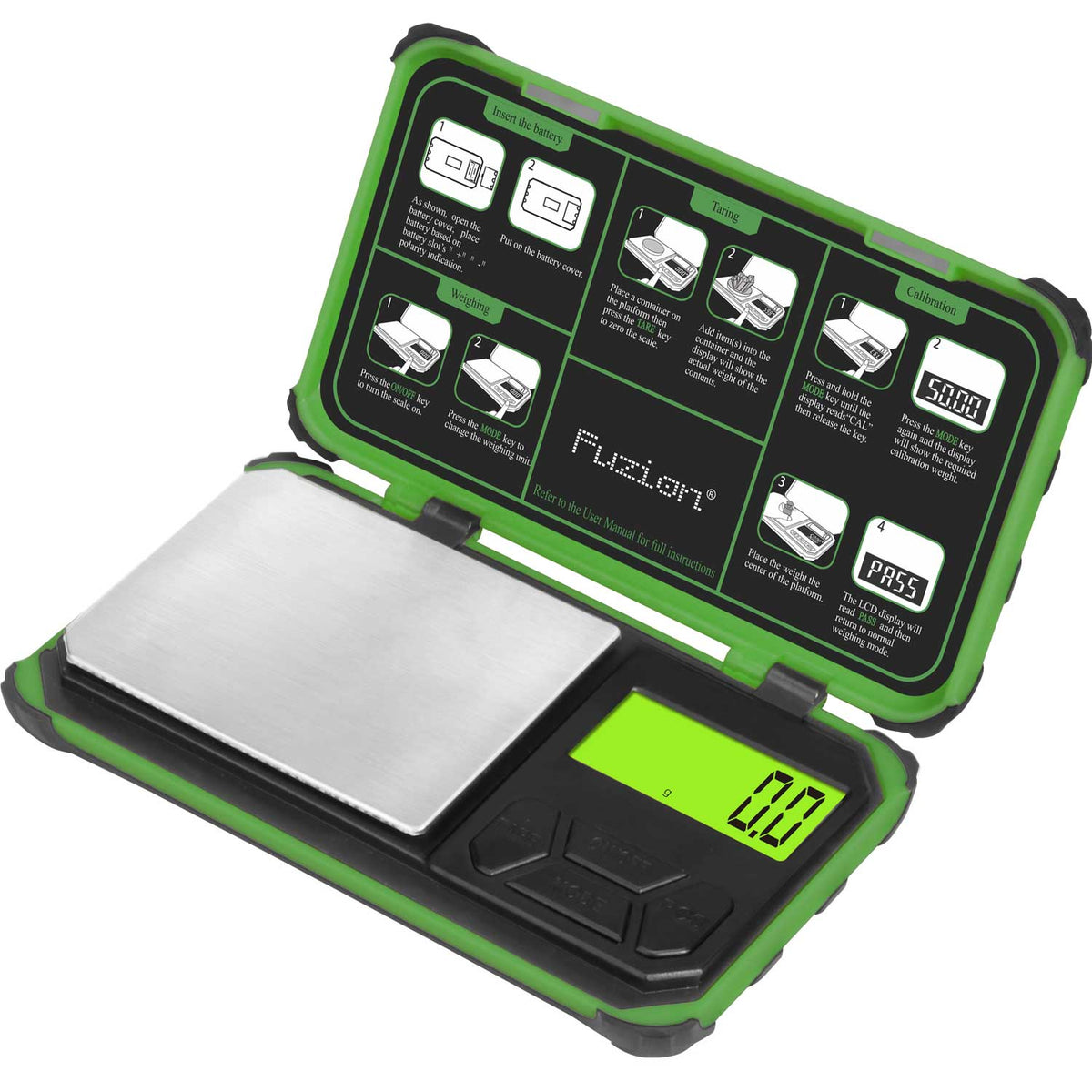 Fuzion TRI Gram Scale, 200g x 0.01g Digital Pocket Scale with 6 Units Green - Tophatter's Inc. Weapons Store Online Collectible Weapons - Tophatter Daily Deals