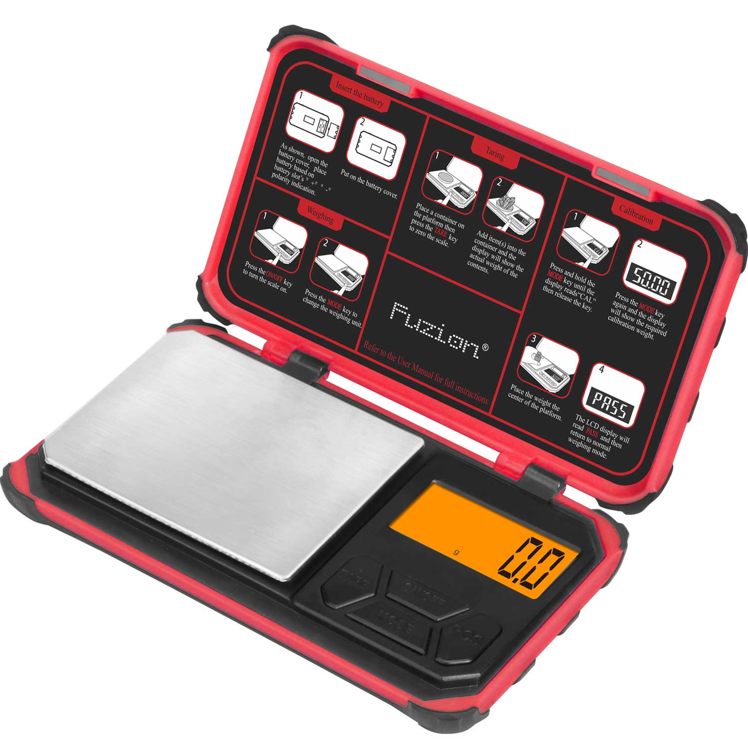 Fuzion TRI Gram Scale, 200g x 0.01g Digital Pocket Scale with 6 Units Red Collectible Weapons - Tophatter Daily Deals