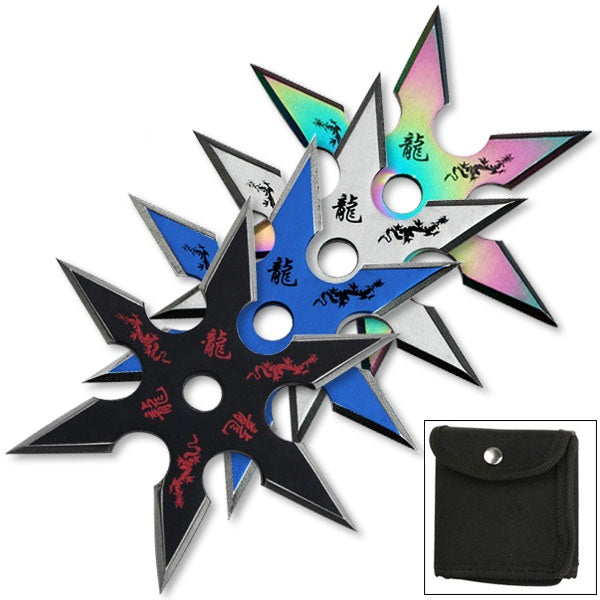 4 Pc Set Ninja Throwing Stars Anime Shuriken Knife Blade Six-Sided - TOPHATTER'S ARMORY DEALS Collectible Weapons - Tophatter Daily Deals