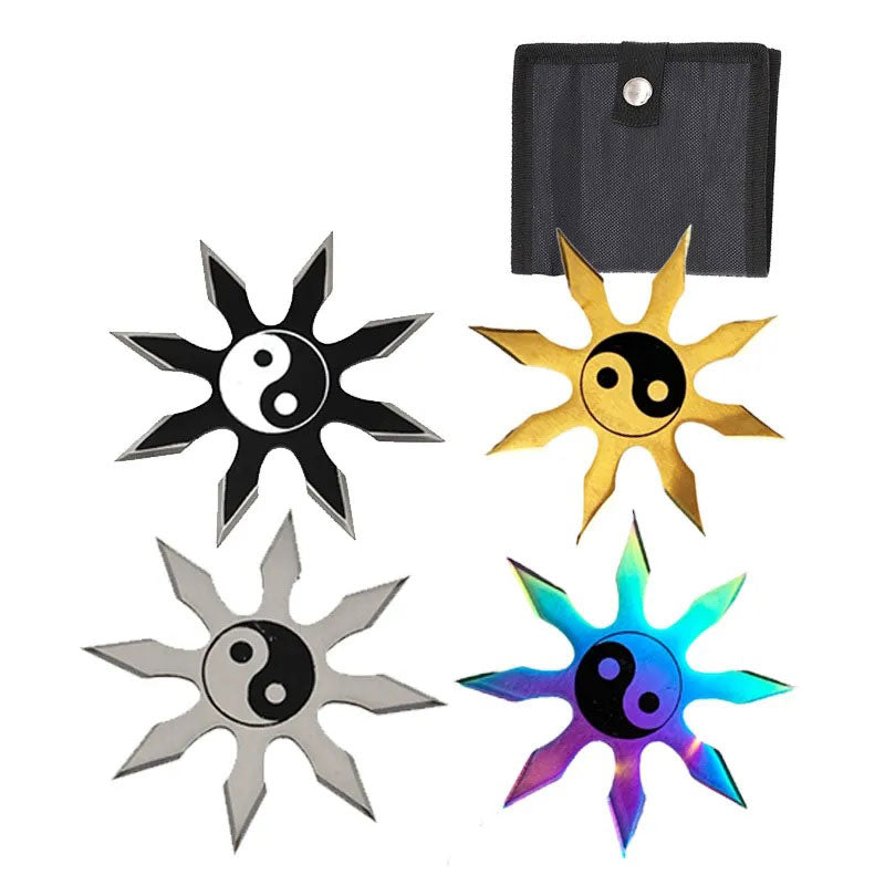 4 Pc Set 8 Point Black Silver Ying Yang Shuriken Throwing Ninja Star - TOPHATTER'S ARMORY DEALS Collectible Weapons - Tophatter Daily Deals