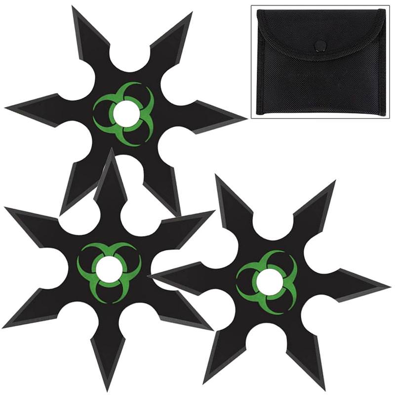 Zombie Genocide 6 Point Throwing Star 3 Piece Set Black - Tophatter's Army Products & Self Defense Collectible Weapons - Tophatter Daily Deals
