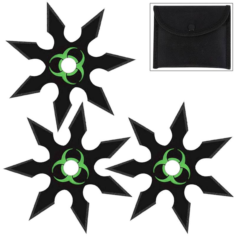 Zombie Genocide 7 Point Throwing Star 3 Piece Set Black - Tophatter's Army Products & Self Defense Collectible Weapons - Tophatter Daily Deals