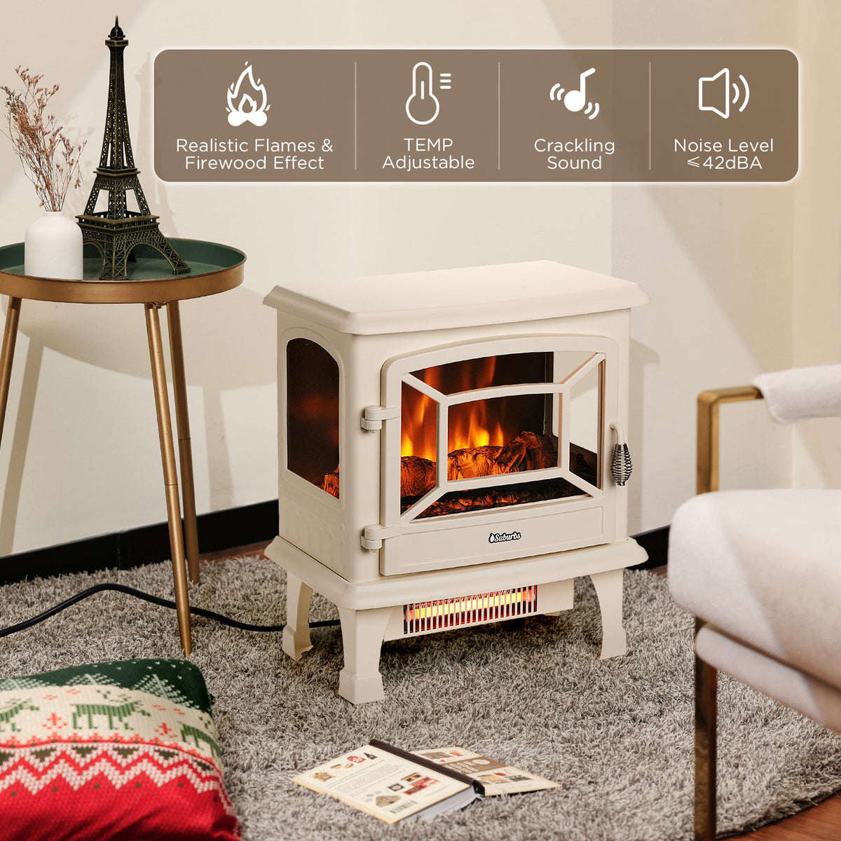 Suburbs TS20-SD Electric Fireplace Stove Heater with Sound Household Appliances - Tophatter Daily Deals