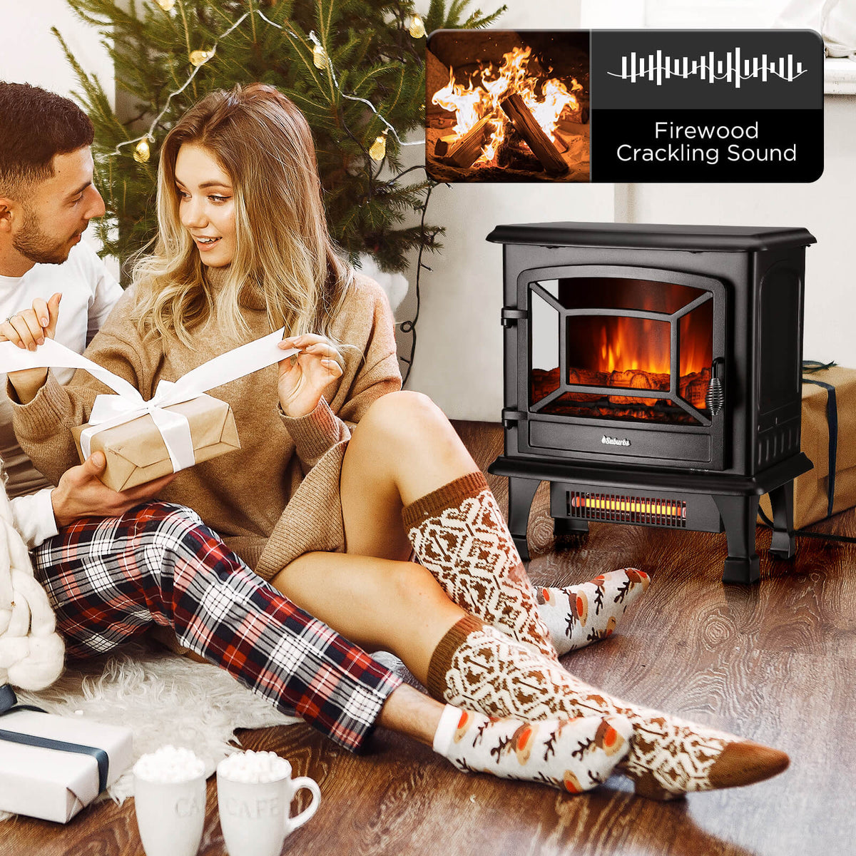 Suburbs TS20-SD Electric Fireplace Stove Heater with Sound Household Appliances - Tophatter Daily Deals
