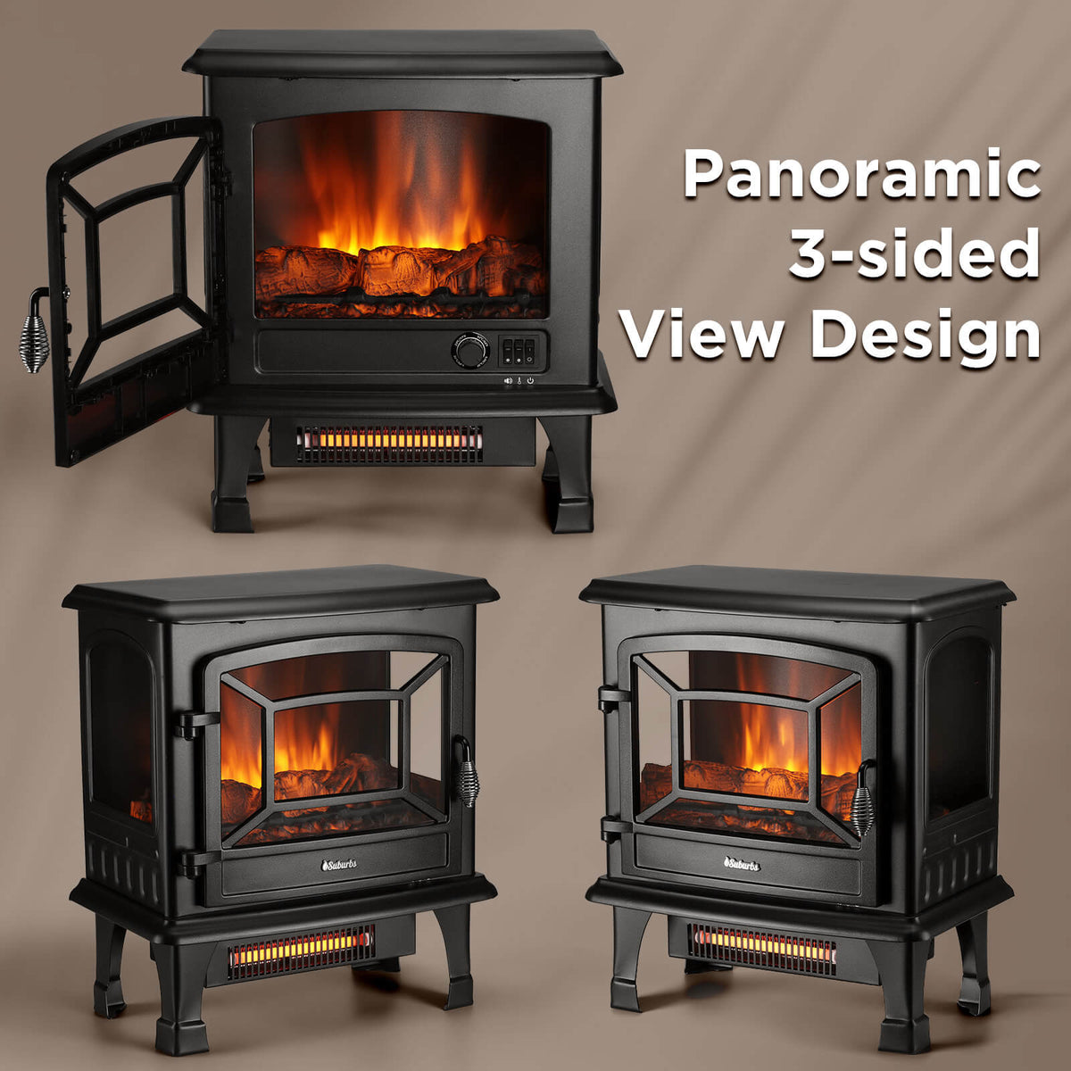 Suburbs TS20-SD Electric Fireplace Stove Heater with Sound Household Appliances - Tophatter Daily Deals