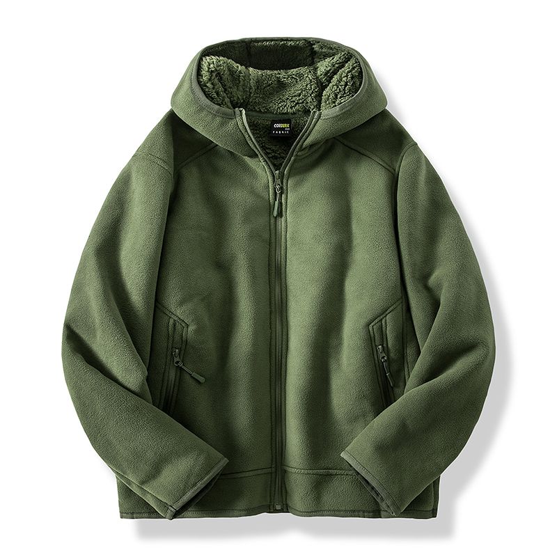 Warm Cozy Men’s Fleece Jacket - Hooded Full Zip, Sherpa Green - Tophatter Daily Deals