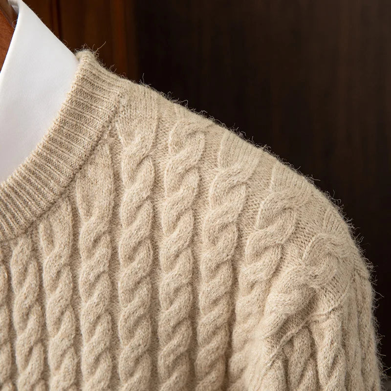 Warm Men's Cable Knit Sweater - Crewneck, Wool Blend, Casual - Tophatter Daily Deals