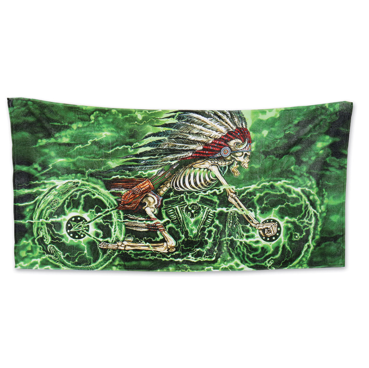 Hot Leathers Skeleton Cycle Green Headdress Beach Towel Towel - Tophatter Daily Deals
