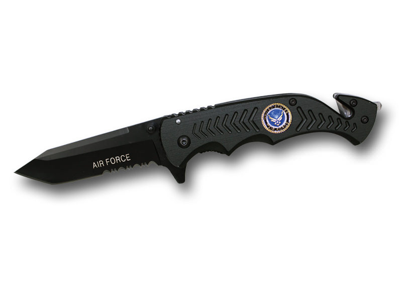 8 Inch Assisted Open Rescue Series Knife All Black AIR FORCE Collectible Weapons - Tophatter Daily Deals