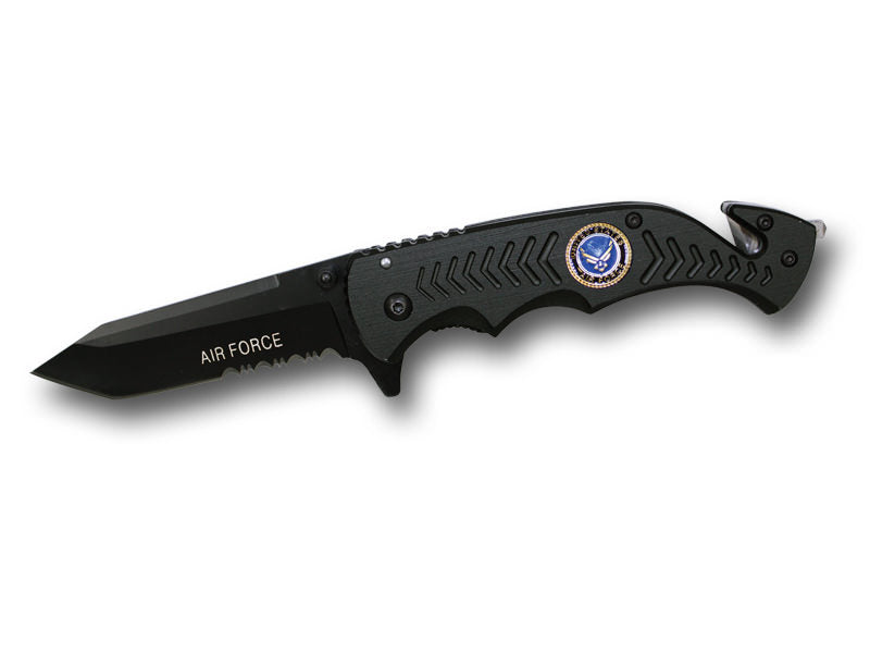 8 Inch Assisted Open Rescue Series Knife All Black AIR FORCE - TOPHATTER'S ARMORY DEALS Collectible Weapons - Tophatter Daily Deals