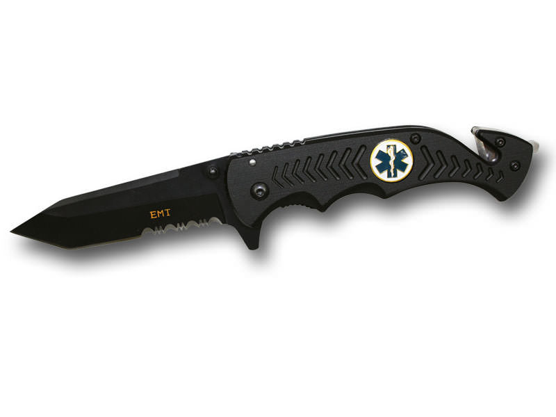 8 Inch Assisted Open Rescue Series Knife All Black EMT EMS Collectible Weapons - Tophatter Daily Deals