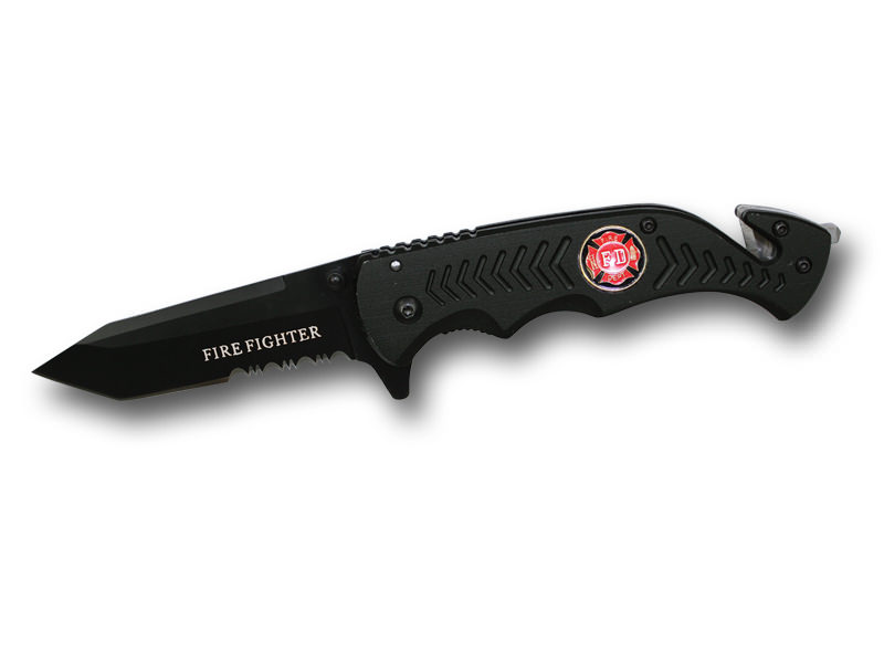 8 Inch Assisted Open Rescue Series Knife All Black Fire Fighter - TOPHATTER'S ARMORY DEALS Collectible Weapons - Tophatter Daily Deals