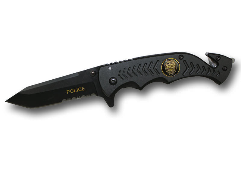 8 Inch Assisted Open Rescue Series Knife All Black Police Collectible Weapons - Tophatter Daily Deals