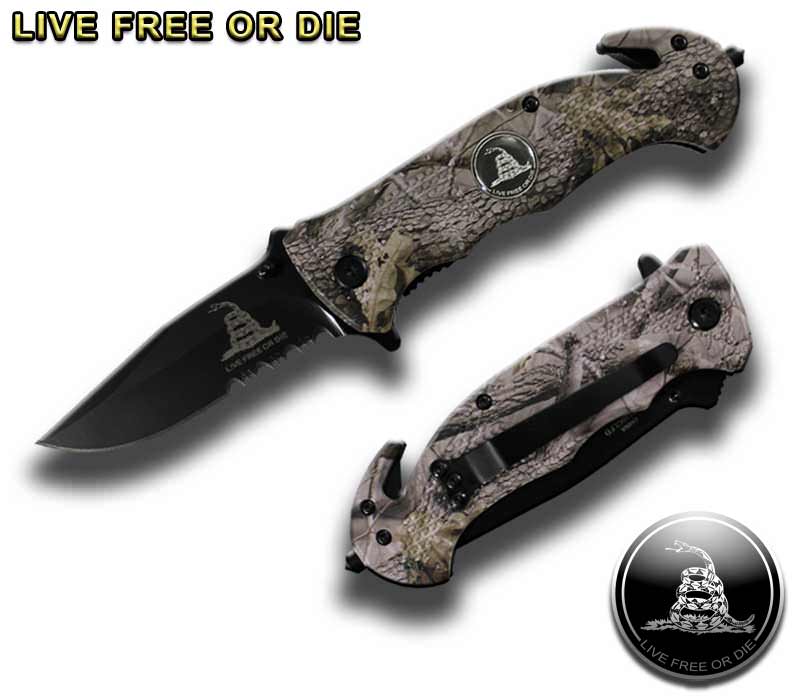 4.5" Spring Assist " Live Free Or Die " Folding Knife - Camo Collectible Weapons - Tophatter Daily Deals