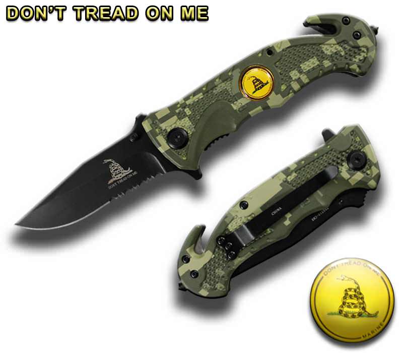 4.5" Spring Assist " Don't Tread On Me " Folding Knife - Camo - TOPHATTER'S ARMORY DEALS Collectible Weapons - Tophatter Daily Deals