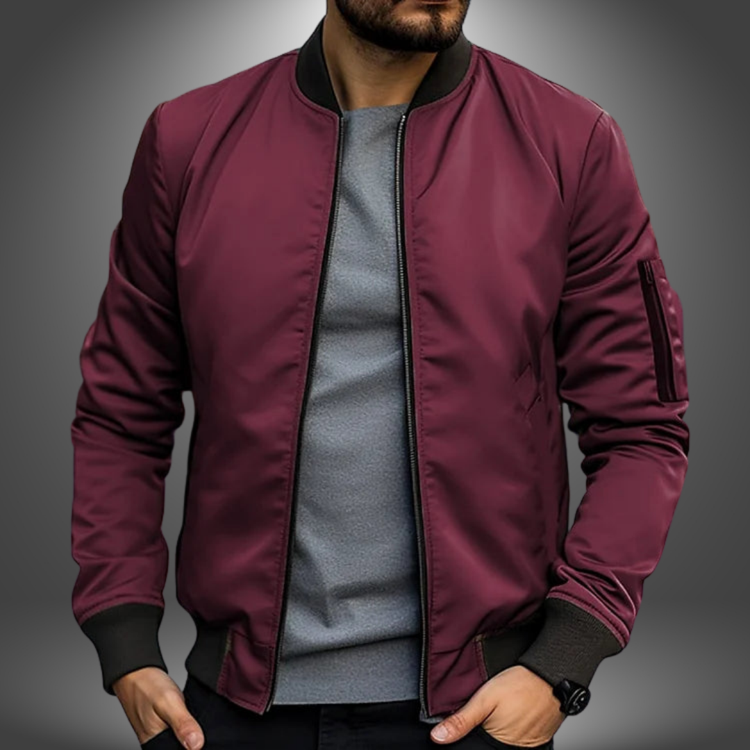 Lightweight Men’s Bomber Jacket – Ribbed Zip, Nylon Red - Tophatter Daily Deals