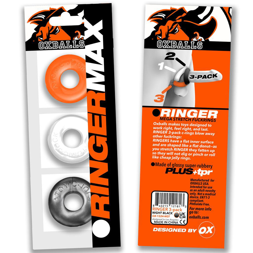 Ringer Max 3-Piece Cock Ring Set (Black) – Thick, Strong, Stretchy Cock Rings > Cock Ring > Sets - Tophatter Daily Deals