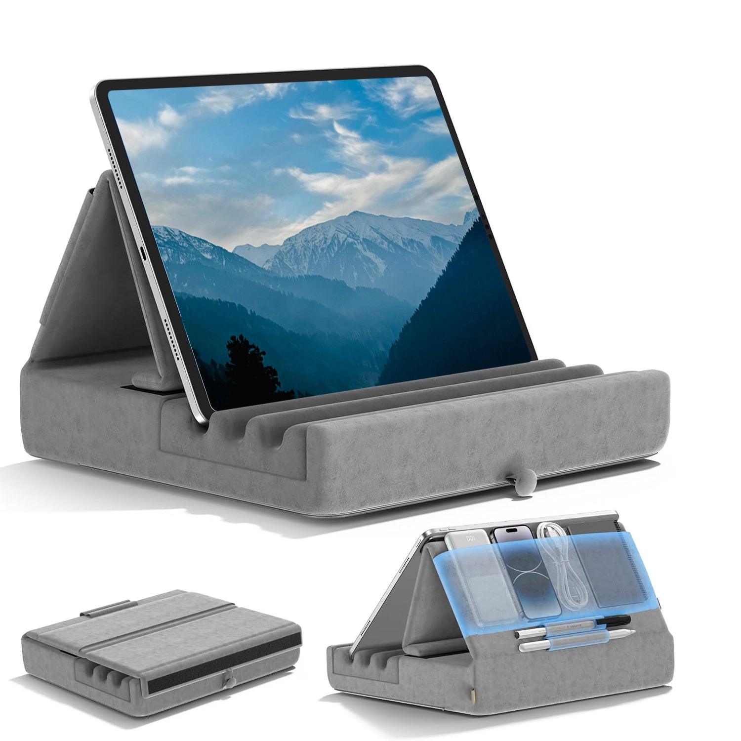 Tablet Pillow Stand - Foldable iPad Holder for Lap | Bed and Desk with Pocket & Stylus Mount Compatible with iPad Pro 12.9, 10.5, 9.7 Air Mini 6 5 4 3 Apparel & Accessories - Tophatter Daily Deals