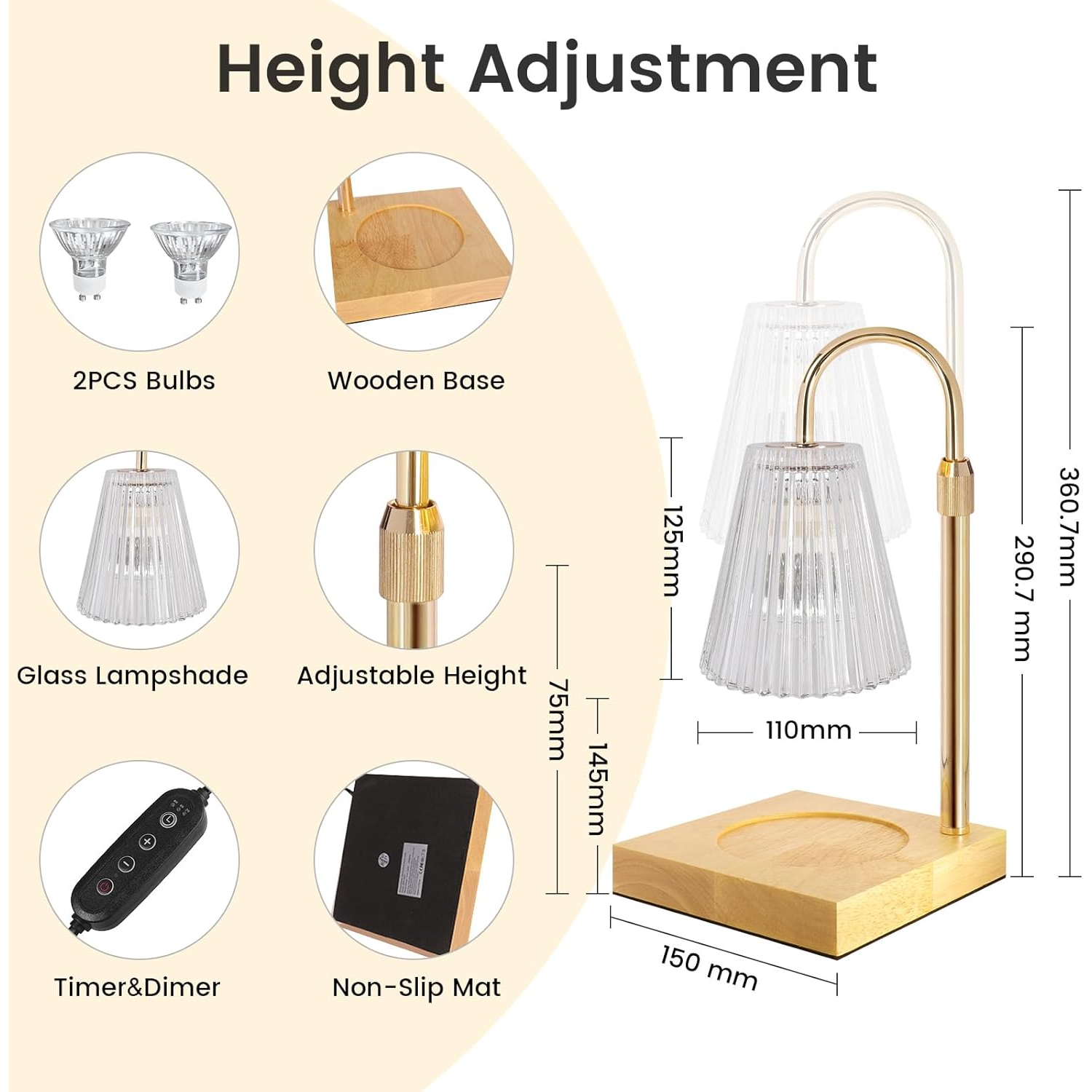 Candle Warmer Lamp – Height Adjustable Dimmable Lamp with Remote & Timer Candle Lamps - Tophatter Daily Deals