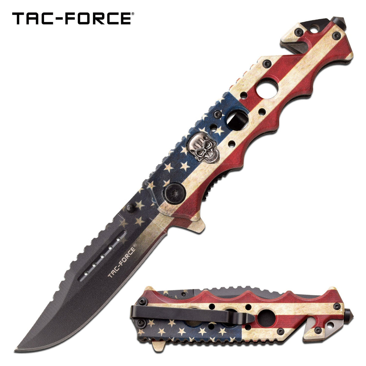 Tac Force Worn U.S.A American Flag Design Spring Assisted Pocket Knife Tophatter's Spring Assisted Knives Tac Force Worn U.S.A American Flag Design Spring Assisted Pocket Knife (TF-809F) - Tophatter Daily Deals