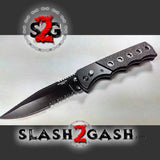 Black Tactical Diamond Grip Automatic Knife Serrated w/ Saftey Lock Knife-Auto - Tophatter Daily Deals