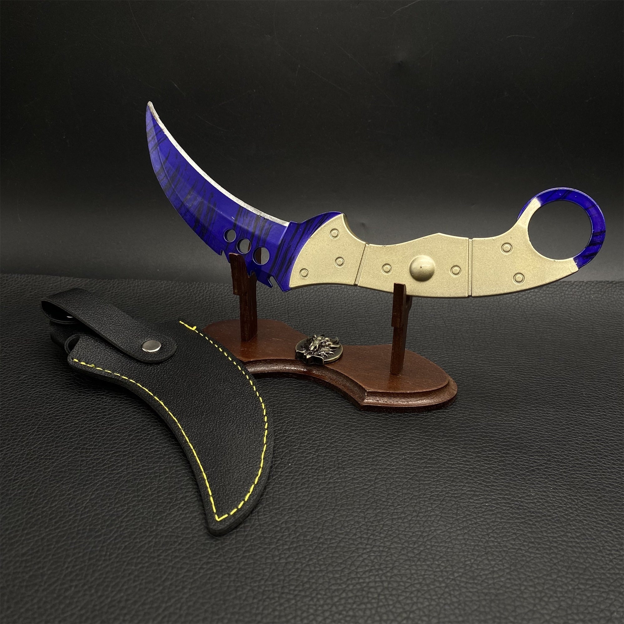 Talon Karambit Blunt Blade Knife Replicas For Collection Blue & Stand - Tophatter Daily Deals