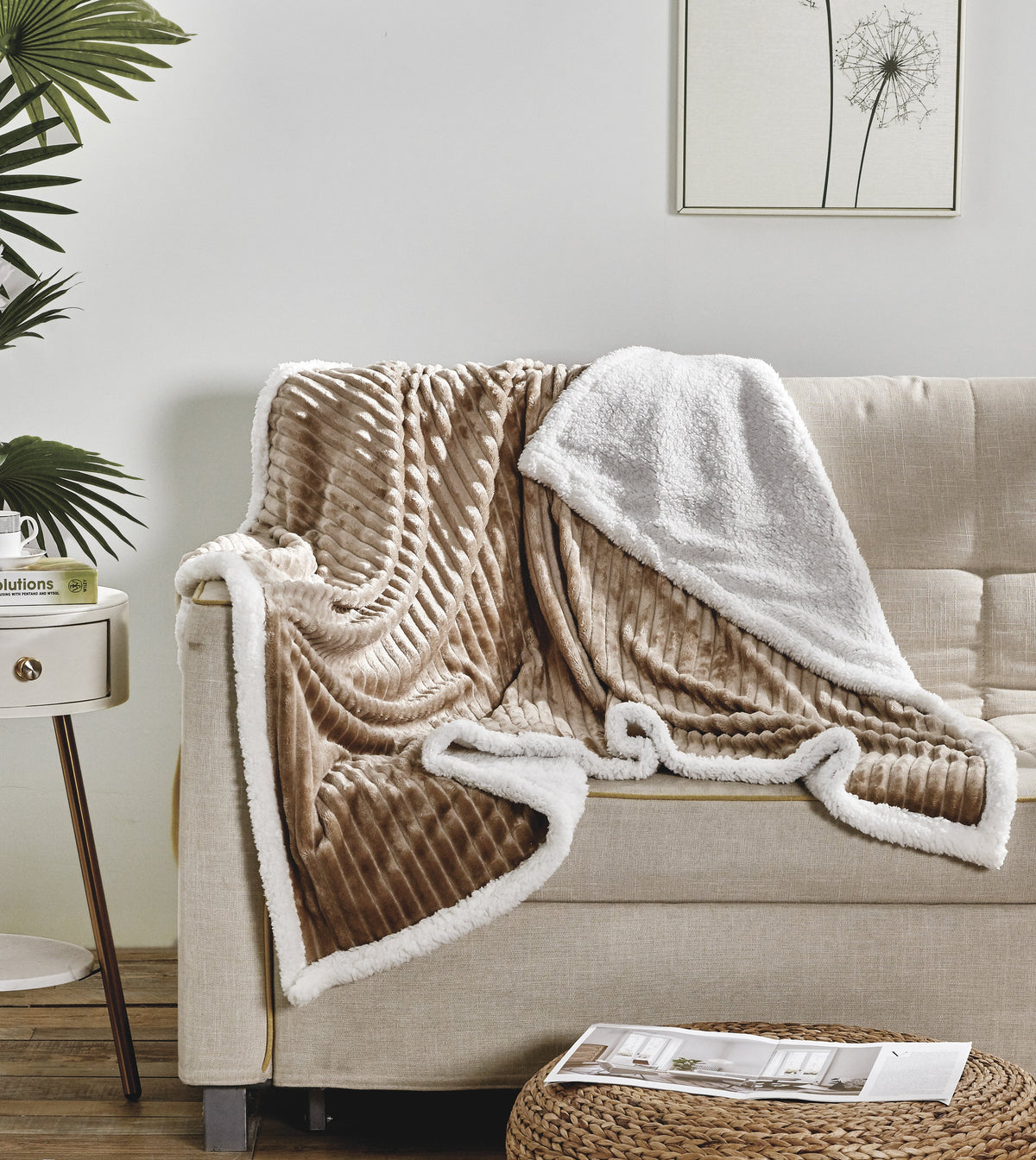 Corduroy Sherpa Reversible Throw Blanket, 50 × 60 in Taupe Bedding - Tophatter Daily Deals