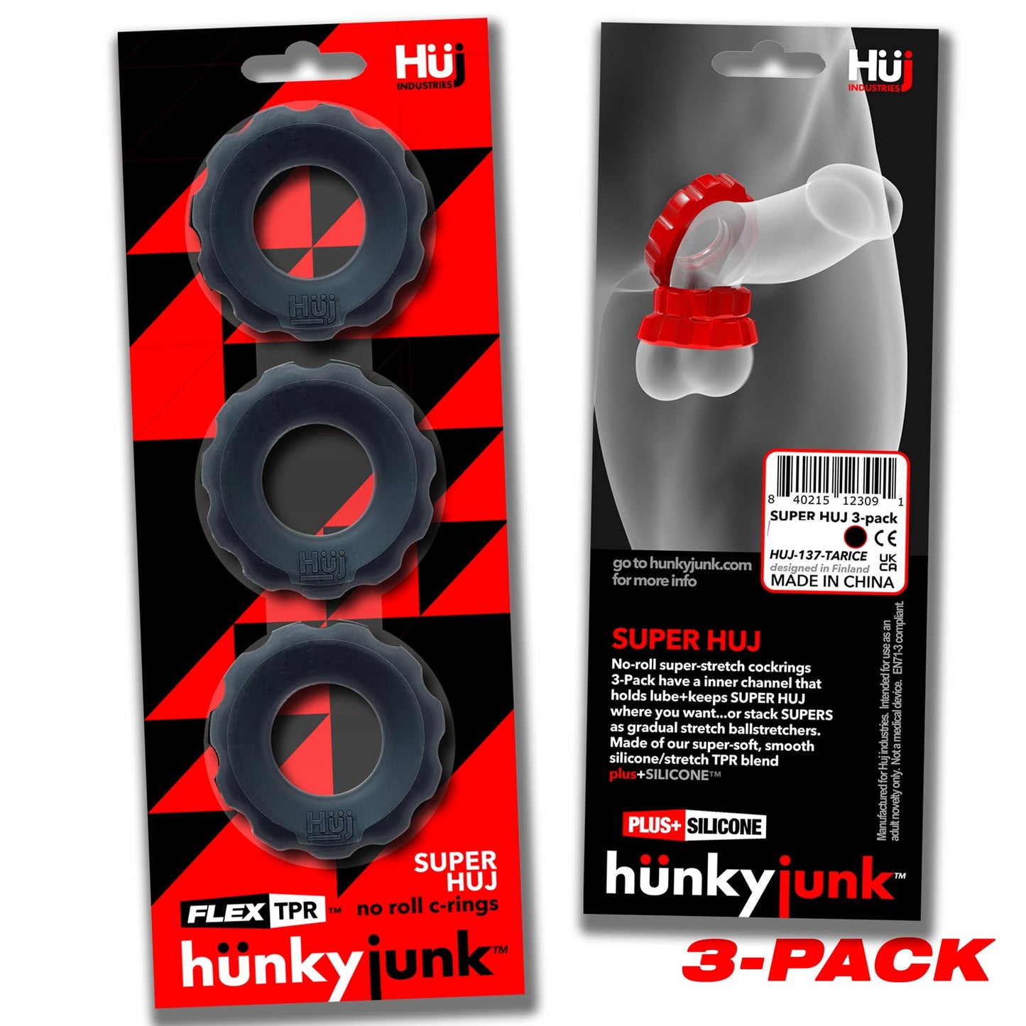 Super Hunkyjunk 3 Piece Cockrings Tar Ice for Enhanced Bulge and Firmness > Cock Ring > Sets - Tophatter Daily Deals