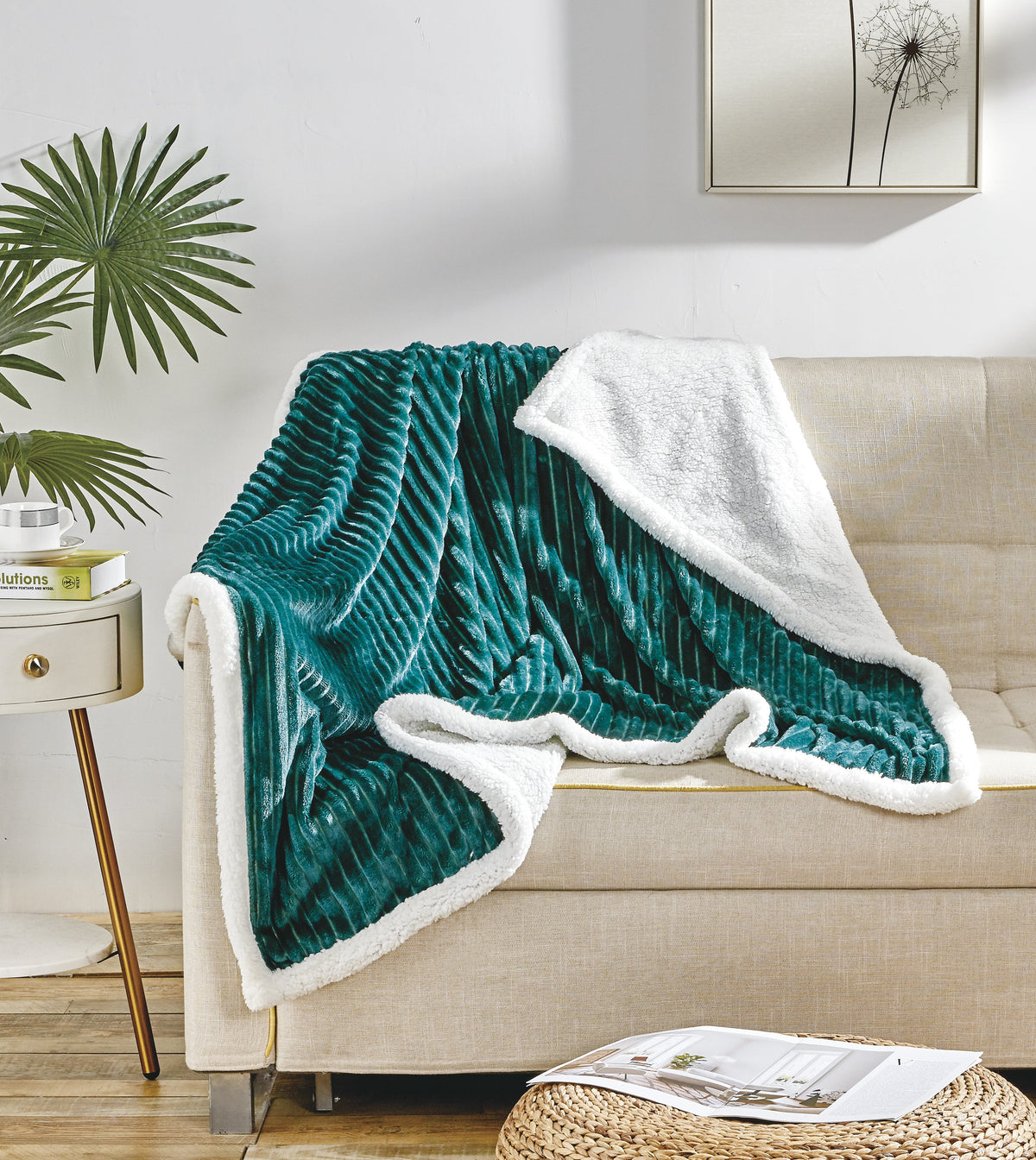 Corduroy Sherpa Reversible Throw Blanket, 50 × 60 in TEAL Bedding - Tophatter Daily Deals