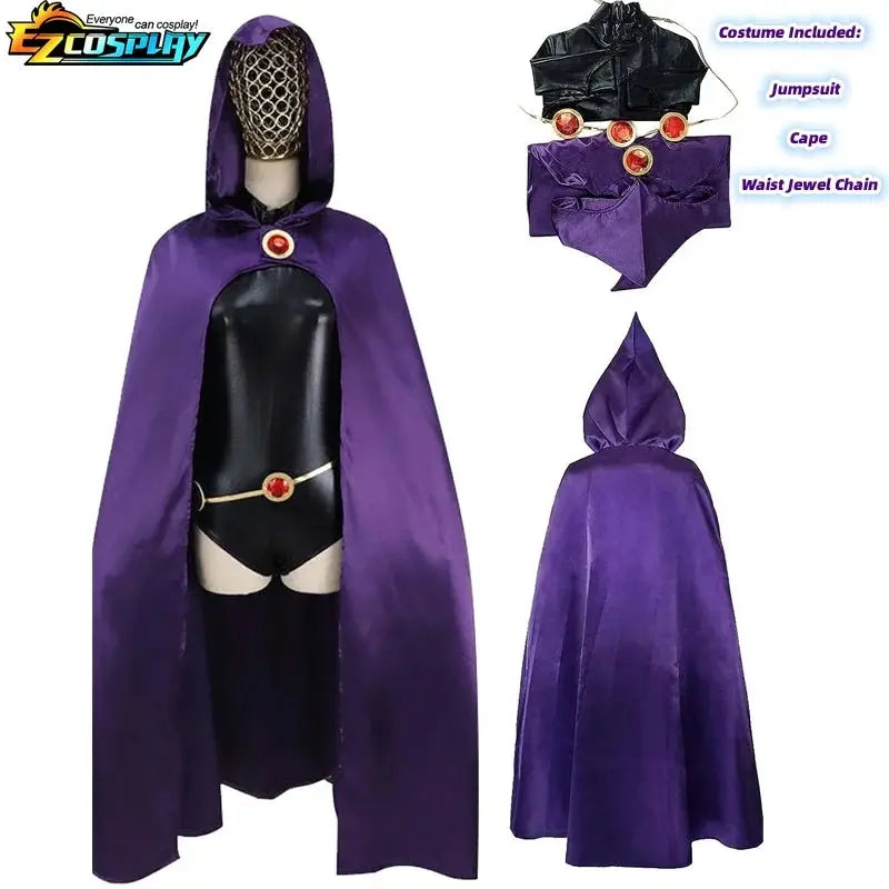 Teen Titans Raven Cosplay Costume Deluxe Jumpsuit Cloak Belt Suit Halloween Uniform for Women XS-3XL - Tophatter Daily Deals