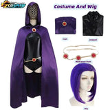 Teen Titans Raven Cosplay Costume Deluxe Jumpsuit Cloak Belt Suit Halloween Uniform for Women XS-3XL Costume With Wig - Tophatter Daily Deals