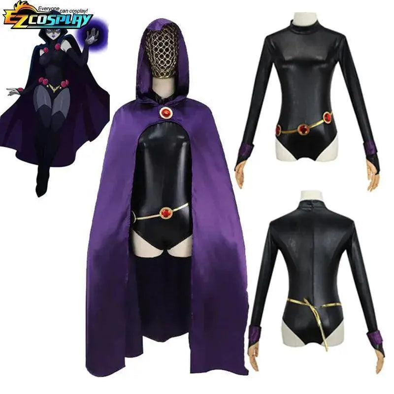 Teen Titans Raven Cosplay Costume Deluxe Jumpsuit Cloak Belt Suit Halloween Uniform for Women XS-3XL - Tophatter Daily Deals