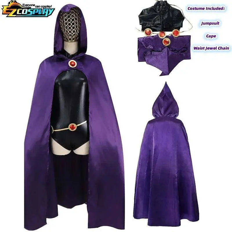 Teen Titans Raven Cosplay Costume Deluxe Jumpsuit Cloak Belt Suit Halloween Uniform for Women XS-3XL - Tophatter Daily Deals