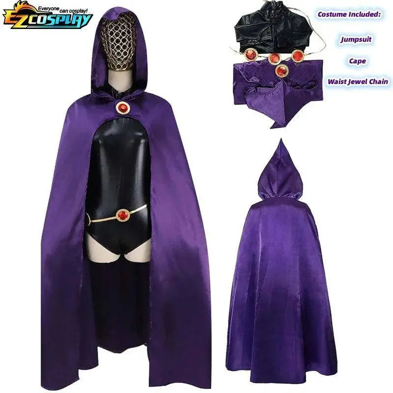 Teen Titans Raven Cosplay Costume Deluxe Jumpsuit Cloak Belt Suit Halloween Uniform for Women XS-3XL Costume Only - Tophatter Daily Deals