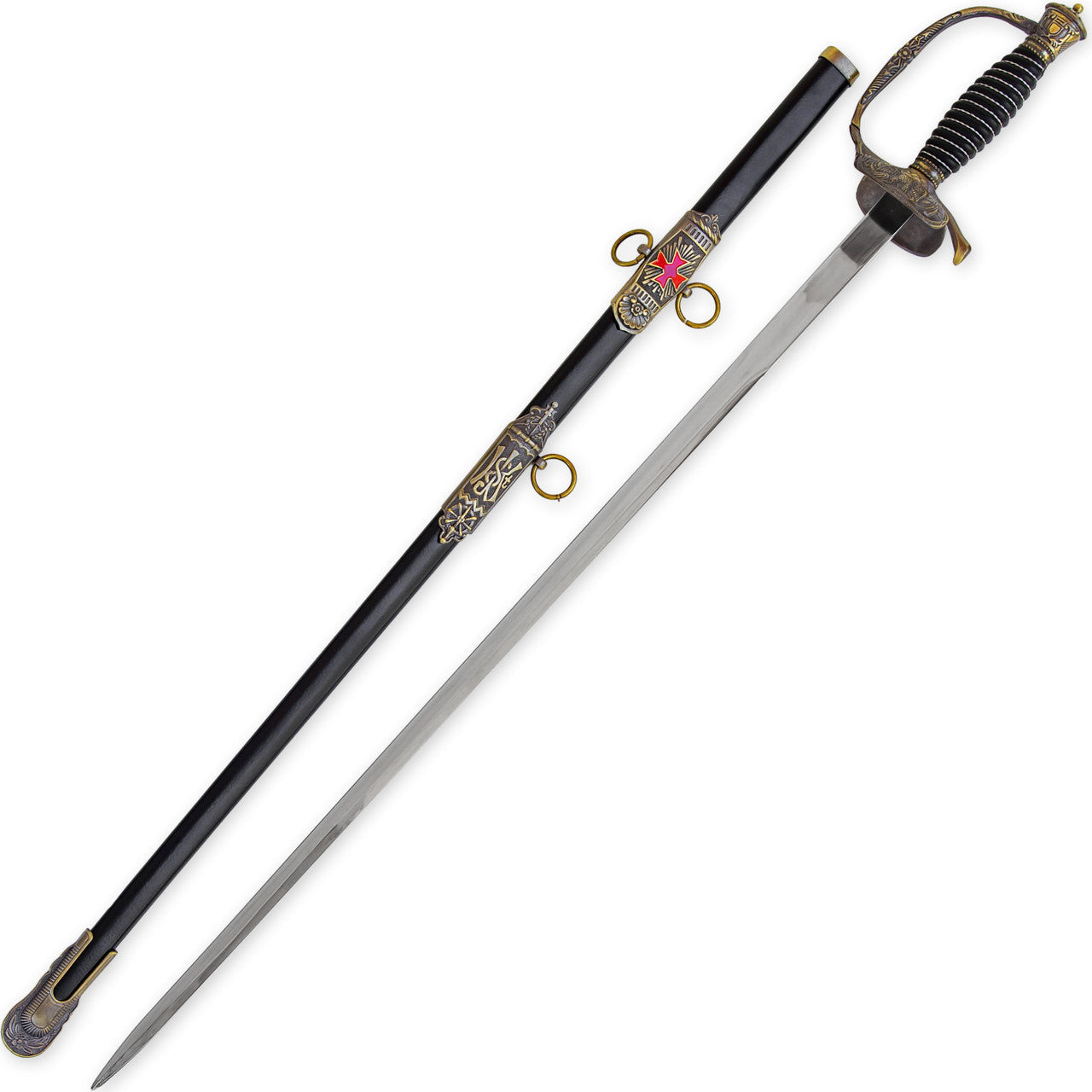 Templar Cross Saber with Decorative Brass Fittings Swords - Tophatter Daily Deals